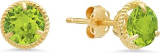 MAX + STONE 14k Yellow Gold Roped Halo Gemstone Round Stud Earrings for Women 6mm
