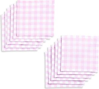 Solino Home Linen Cocktail Napkins Set of 12, 6 x 6 Inch for Dining Table, Holiday and Everyday Table Decor - Gingham Check in Marshmellow Pink at