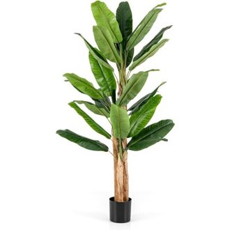 Costway Costway - Pl&aacute;tano Artificial, Platanera Artificial Con 27 Hojas Grandes Y Macetero, Platanera Decorativa Para Oficina Terraza Jard&iacute;n Sal&oacute;n Hogar, Plan