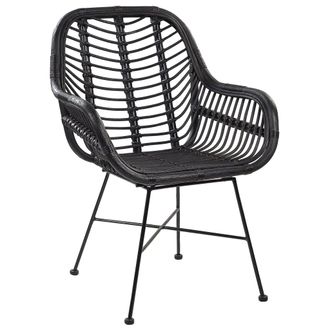 Beliani Beliani - Sill&oacute;n De Rat&aacute;n Mimbre Negro Patas De Metal Negro Sal&oacute;n Comedor Canora
