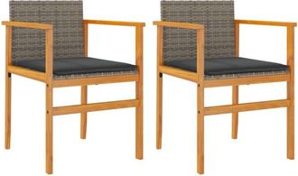 vidaXL Vidaxl - Sillas De Jard&iacute;n Y Cojines 2 Uds Rat&aacute;n Pe Gris Y Madera Maciza