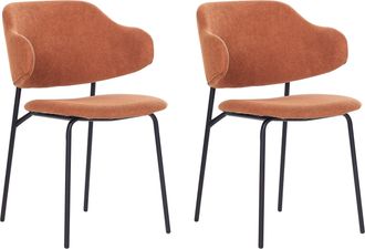 Beliani Beliani - Conjunto De 2 Sillas De Comedor Naranja Negro Poli&eacute;ster Sin Reposabrazos Kenai