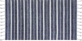 Beliani Beliani - Alfombra Azul Oscuro Blanco 80 X 150 Cm Pl&aacute;stico Reciclado Patr&oacute;n A Rayas Bademli