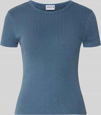 Jake*s Casual T-Shirt in Pointelle-Strick mit Rundhalsausschnitt in Jeansblau, Gr&ouml;&szlig;e XXL