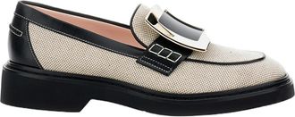 Roger Vivier Beige Woven Flats with Bold Black Buckle Detail