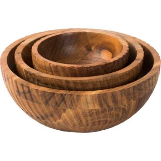 Mela Artisans Stria Acacia Wood Bowls in Brown at Nordstrom