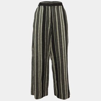 Max Mara Black/grey Striped Linen Trousers