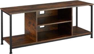 TecTake Mueble bajo TV con 4 estantes fijos y uno ajustable, madera oscura