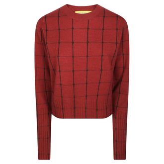 Guest In Residence Shrunken Checker Crew - Knitwear - Mujer - Rojo - S