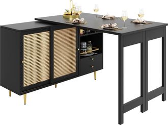 STILVORA Mobile Bar Con Anta In Rattan, Cassetto, Ripiani Aperti, Piano Girevole A 360&deg; Ed Estensibile Per Cucina