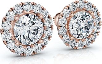 Pompeii3 2 1/2Ct Diamond Halo Studs 14k Gold Lab Grown Womens Earrings
