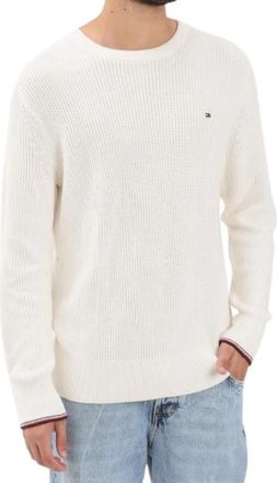 Tommy Hilfiger Rib Crew Neck Jumper - Heren - Ronde hals truien - Beige - XS - Katoen - Truien & Vesten