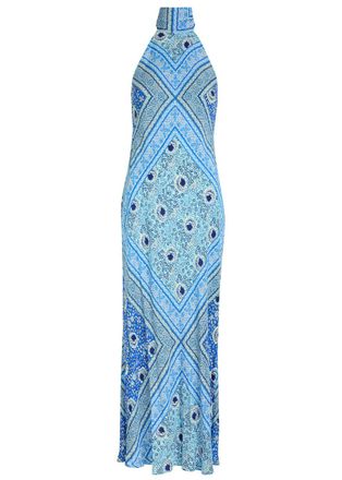 Rixo Rixo Maura Patterned Halter-neck Chiffon Midi Dress - Blue - 16 (UK 16 / XL)