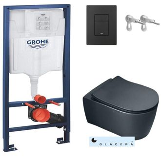 GROHE Bastidor Grohe Pack Cisterna Empotrada Y Pulsador Negro Mate Con Inodoro Wc Suspendido Rim-ex Alfa Glacera Negro Mate