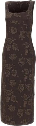Rotate Jacquard Midi Jurk - Dames - Casual kleedjes - Bruin - L - Polyester - Kleedjes