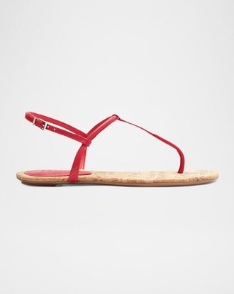 Schutz Elsha Leather T-Strap Flat Sandals