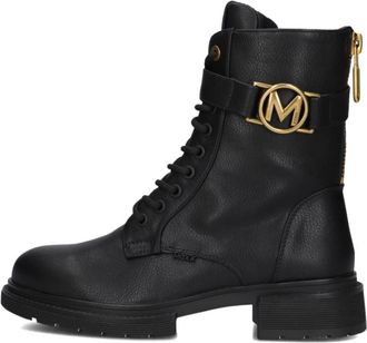 Mexx Zwarte Leren Veterschoenen - Dames - Veterlaarzen - Zwart - 39 EU - Wol - Schoenen