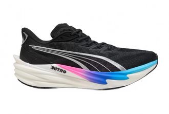 Puma Mens Deviate Nitro 4 Running Shoe In Black-Flat/dark Gray/silver