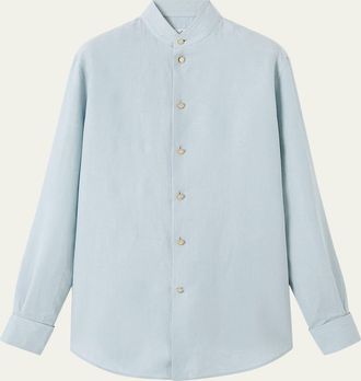Loro Piana Thea Korean Collar Long Sleeve Linen Shirt