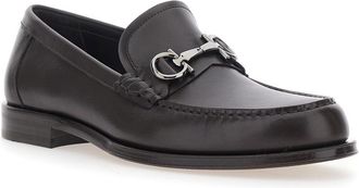 Ferragamo Mens Loafers With Gancini Detail, Brown Leather Calf