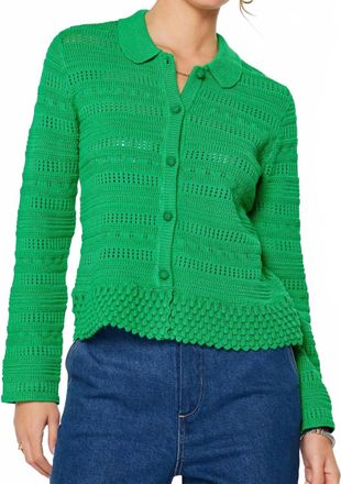 Current Air Open Knit Long Sleeve Sweater Cardigan Top In Spring Green