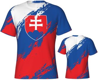 Generic Slovakia Flag Sport Tops Tee Short Sleeve Activewear Shirts Classic Gym T-Shirts for Running Lounge Everyday M