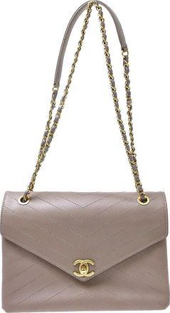 Chanel Envelope Compartment Flap Chevron Calfskin Purple Leather Handbag (Pre-Owned)
