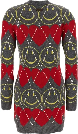 Moschino Smiley Heart Intarsia Wool Dress - Grey