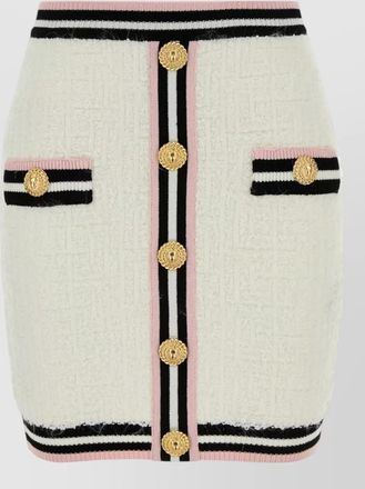 Balmain textured skirt contrast trim decorative pockets