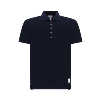Thom Browne Polo Shirts, male, Blue, Size: 2XL Cotton Polo Shirt with Classic Design