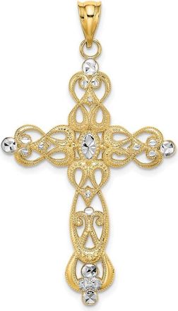 Diamond2Deal 14k Yellow Gold Rhodium Scroll Design Diamond-Cut Cross Charm