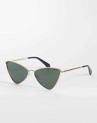 Polaroid Sunglasses Polaroid - Occhiali da sole triangolari dorati anni 90 con lenti polarizzate verdi-Oro