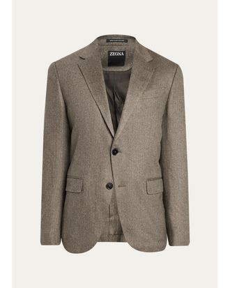 Ermenegildo Zegna Mens Cashmere Herringbone Single-Breasted Sport Coat