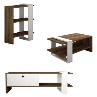 Dmora Set De Muebles Para Sala Mazzano, Modular, 7 Estantes, Una Puerta, Nogal Marr&oacute;n