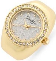Jessica Simpson Glitter Crystal Bezel Ring Watch, 19mm in Gold at Nordstrom Rack
