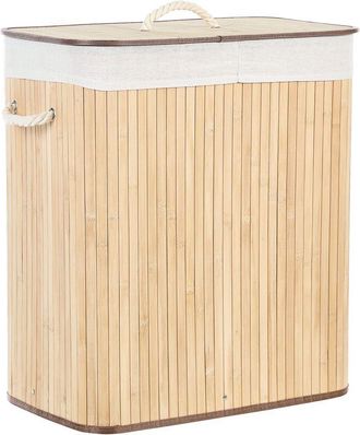 Beliani Cesta De Madera De Bamb&uacute; Clara 60 Cm 2 Compartimentos Tapa Asas De Cuerda Kandy