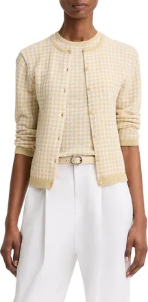 Vince Gingham 3/4-Sleeve Wool-Blend Cardigan