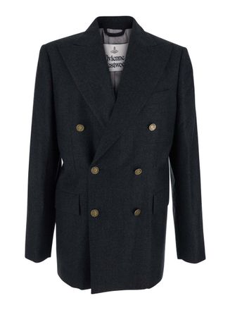 Vivienne Westwood Grey Double-Breasted Jacket With Wide Peak Lapels In Wool Man