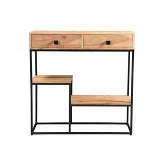 Miliboo Consola 2 Cajones En Acacia Y Metal L80 Cm Grenelle
