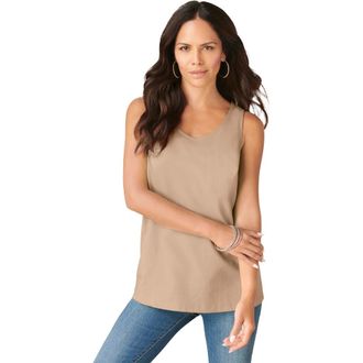 Roaman's Plus Size Cotton Scoopneck Tank Top in New Khaki at Nordstrom, Size Medium