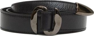 Orciani Cirkelvormige Zilveren Zwarte Leren Riem - Dames - Riemen - Zwart - 85 CM - Accessoires