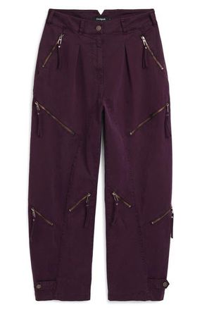 Desigual Baggy Zipper Pants in Purple at Nordstrom, Size 36