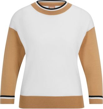 HUGO BOSS Womens Faragona Sweater in Colourblock - Brown/White Wool - Size 10 UK