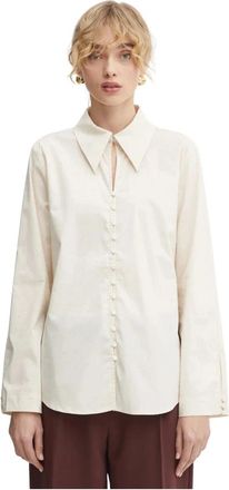 Bruuns Bazaar Shirt met wijde manchetten en versiering - Dames - Overhemden - Beige - XS - Katoen - Overhemden
