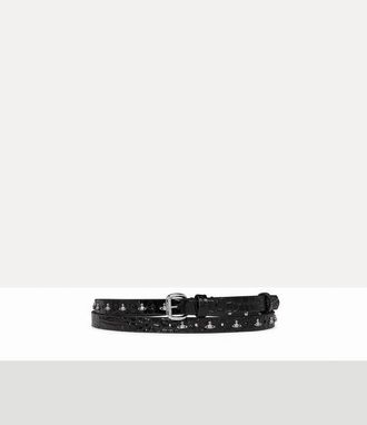 Vivienne Westwood Mini Alex Orb Stud Belt Emboss Croc Leather Black One Size Women