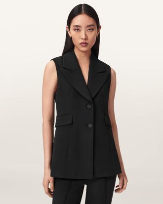 AllSaints Polyester Astra Tailored Waistcoat, Size: UK 14/US 10