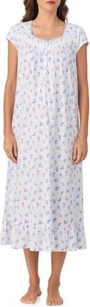 Eileen West Floral Cap Sleeve Nightgown in White/Dot at Nordstrom, Size Xx-Small