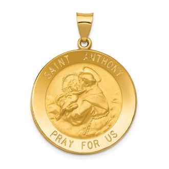 Diamond2Deal 14k Yellow Gold and Satin Hollow Large St. Anthony Medal Pendant