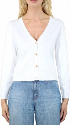 Metric Knits V Neck Long Sleeve Crop Cardigan With Square Buttons In White