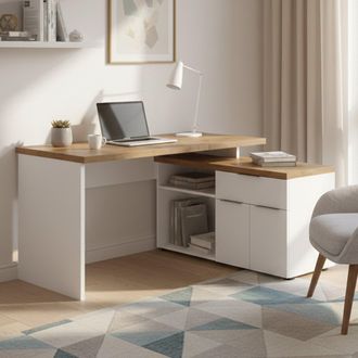 Dmora Escritorio Belpasso, 1 Caj&oacute;n, 2 Puertas Made In Italy, 2 Estantes, 140x120x75h Cm Blanco Brillante